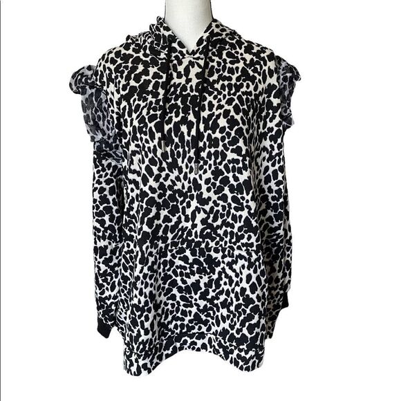 Sandy Liang Target Ditsy Hooded Sweatshirt Pullover Spotted Leopard Ruffle - Picture 5 of 5